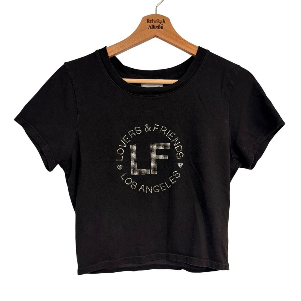 REVOLVE Lovers & Friends Black Sequin Cropped Baby Tee SZ MEDIUM McBling EUC